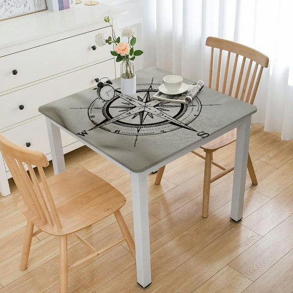BANET Compass Tablecloth, Compass Illustration Navigating Marine Instrument Antique Group Artwork Print, Rectangular Table Cover for Dining Room Kitchen Decor White