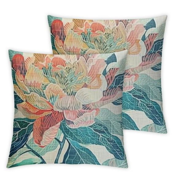 BANET Coral Teal Flower Pillow Covers Set of 2 Bright Turquoise Floral Branch Print Decorative Outdoor Throw Summer Pillow Case Square Cushion Cover Decor Home Sofa Couch Bed 20x20in