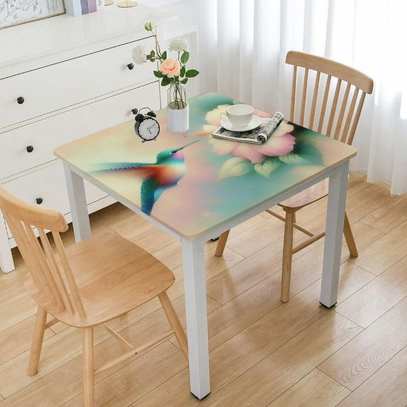 BANET Cotton Linen Tablecloth Dust-Proof Table Cover for Kitchen Dinning Picnic Tabletop Decoration, with Flying Branches Blooms, Square Tablecloths White