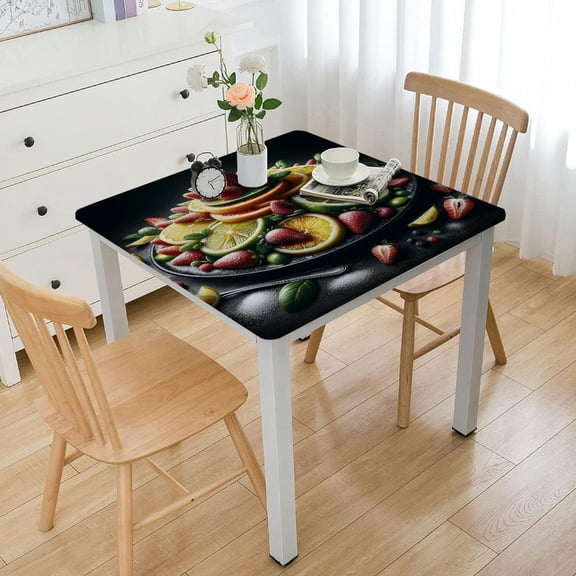 BANET Cotton Linen Tablecloth Fresh Fruit Wrinkle-Free Table Cloth Cover Lemon Strawberry Kiwi Fruit Table Decorative for Wedding Kitchen Dinning Party Banquet Tabletop Square White