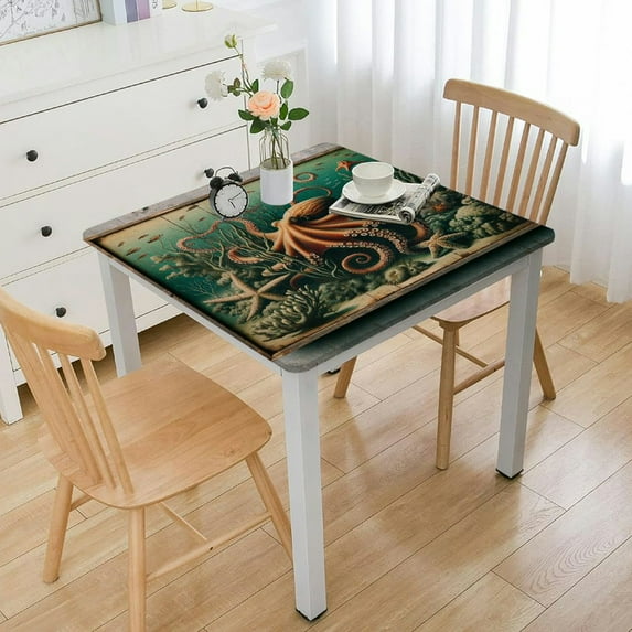 BANET Cotton Linen Tablecloth, Picnic Cloth for Outdoor/Kitchen/Dinner/Wedding Table-Dress with Coastal Sea Animal Travel Map Wildlife Theme, Rectangle