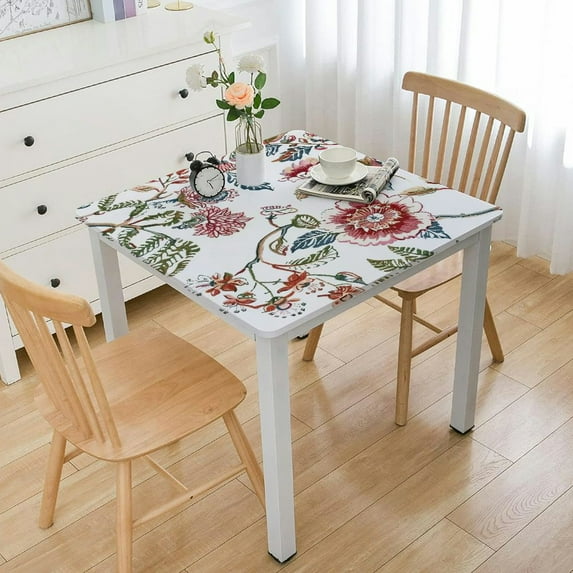 BANET Cotton Rectangle Fall Tablecloth, Handblock Floral Linen Table Cloth for Kitchen Dining Table I Parties Weddings Outdoors Easter Picnic white