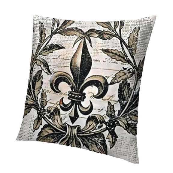 BANET Cushion Covers Retro Letter Paper Fleur De Lis Vintage Style Square Soft,Pillow Cases Decor for Couch Bedroom Sofa Living 12x12in