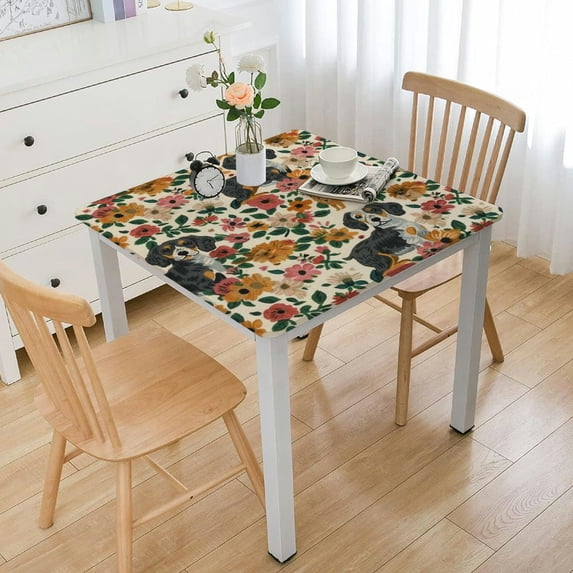 BANET Cute Dachshund Dogs Flower Dog Print Tablecloth Table Cover For Kitchen Dining Decor Party Tablecloths White