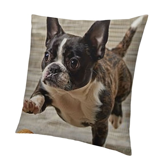 BANET   Cute Funny Various Pet Dogs Human Friends Boston Terrier Throw Pillow Covers Cushion Cover Decorative Sofa Bedroom Living Room Square 12x12in