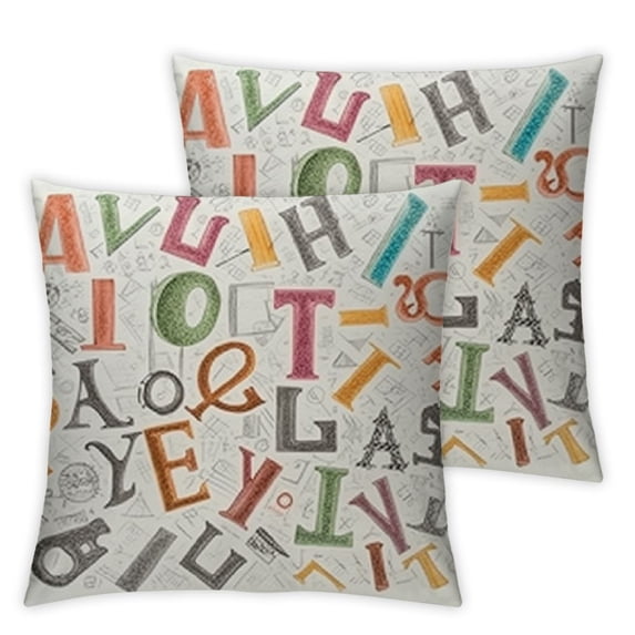 BANET Cute Letters Pillowcase Set of 2 Pillow Cover Protector Pillow Sham Alphabet Colorful Hand Drawn Standard Size Pillow Case with Zipper for Long Throw Pillow 22x22in