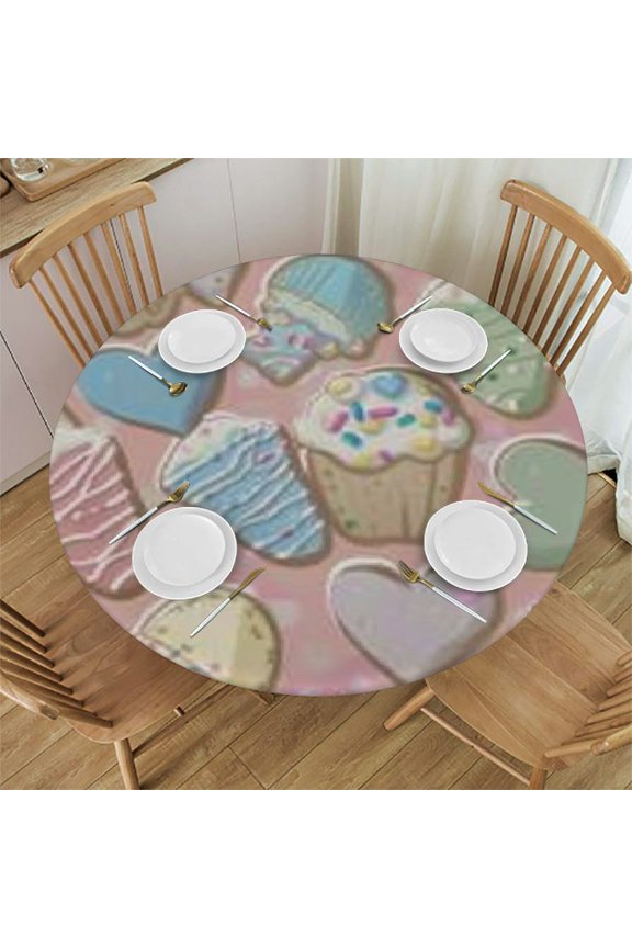 Cute Round Tablecloth Ski Mittens Waterproof Table Cloth Polyester Tablecloth Table Cover for Kitchen Outdoor Party Picnic 54"-58