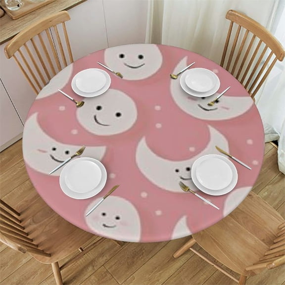 BANET Cute Spooky Round Tablecloth Smiling Day of The Dead Waterproof Table Cloth Polyester Tablecloth Table Cover for Kitchen Outdoor Party Picnic 31"-35