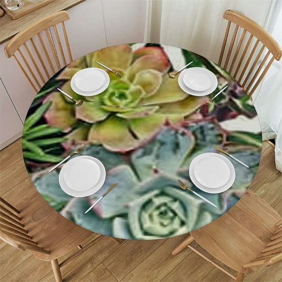 BANET Cute Succulents Plant Cactus Floral Round Tablecloth Dining Wipeable Table Cloth Cover for Holiday Home Picnic Party Wedding Buffet Parties Camping 54"-58