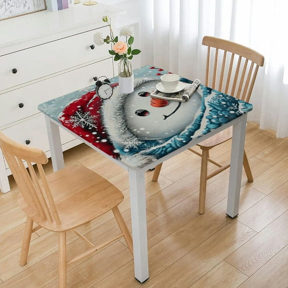 BANET Cute Tablecloth Lovely Hat Snowy Landscape Christmas Winter Theme Rectangle Tablecloth Picnic Tablecloth BBQ Table Cloths Polyester for Kitchen White