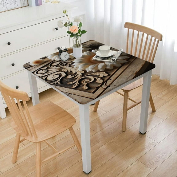 BANET Daisy Floral Tablecloths, Fits to Square Table, Wipeable Table Cloths for Outdoor Party Use, Grey White