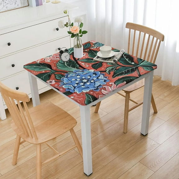 BANET  -Dark Salmon Cotton Tablecloth, Handblock Print Floral Table Cloth for Kitchen Dining Linen I Thanksgiving, Christmas, Wedding, Fall Décor  Square white