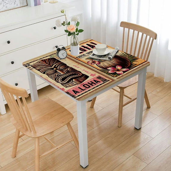 BANET Decor Tablecloth, Polynesian Statue with Tropical Drink Retro Typography Old Aged Design, Dining Room Kitchen Rectangular Table Cover White