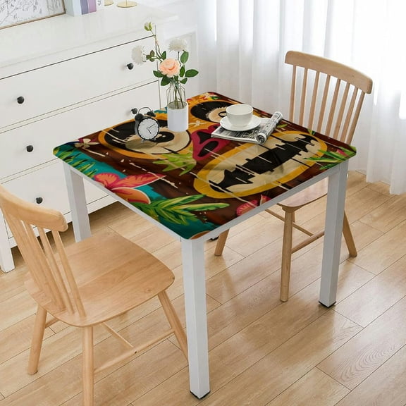 BANET Decor Tablecloth, Polynesian Statue with Tropical Drink Retro Typography Old Aged Design, Dining Room Kitchen Rectangular Table Cover White