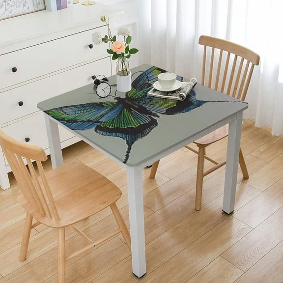 BANET  Decorative Butterfly Floral Print Polyester Table Cloth Stain Resistant and Spillproof Rectangle Tablecloth for Dinning Room white