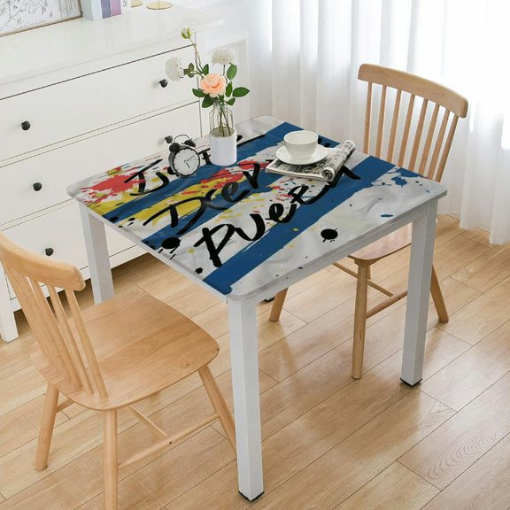 BANET Decorative Elastic Edged Square Fitted Tablecloth,to Do List Polyester Indoor Outdoor Fitted Table Cover for Parties, Weddings, Kitchen Fit Square Table White