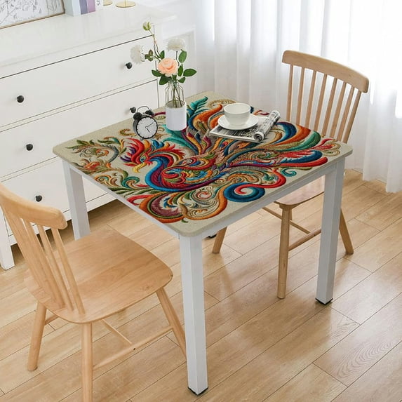 BANET Decorative Floral Print Polyester Tablecloth Table Cloth, Table Cover for Dining Room and Party White