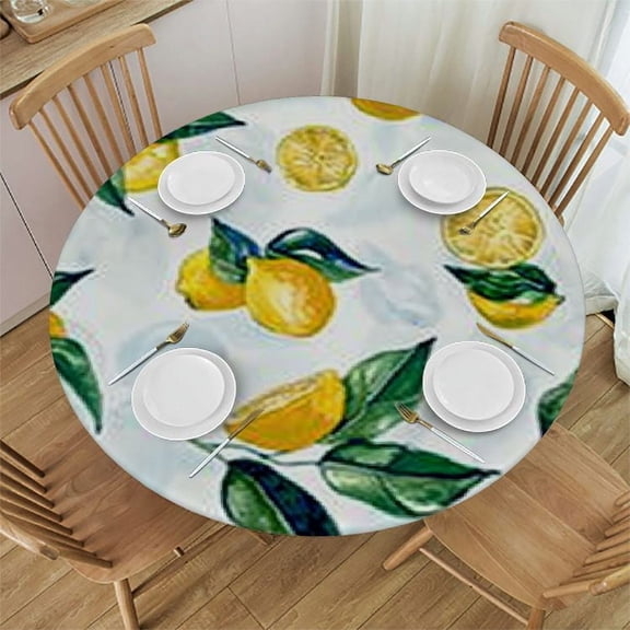 BANET Decorative Lemon Round Tablecloth Waterproof Table Cloth Tablecloths for Parties Wedding &amp; Dinner( Round) 46"-50
