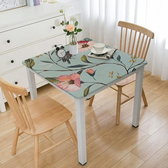 BANET Decorative Plum Floral Print Square Tablecloth Waterproof Table Cloth Wrinkle Free and Stain Resistant Tablecloths for Kitchen and Dining Room white