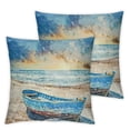 thumbnail image 1 of BANET Decorative Throw Pillow Case Pack of 2, Fishing Boat on on Backdrop Grunge Print, Couch Bedroom Living Room Cushion Cover, Orange Blue 22x22in, 1 of 7