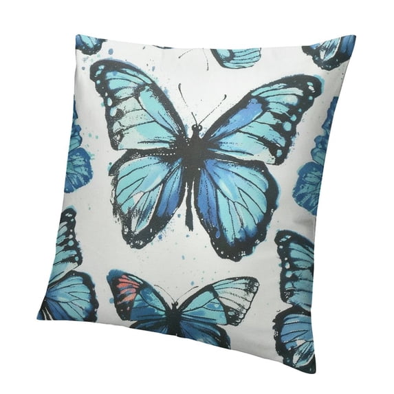 BANET Decorative Throw Pillow Case , Watercolor Butterflies Blue Butterfly Short Plush Pillowslip for Couch Bed Sofa, Double-Sided Printed 22x22in