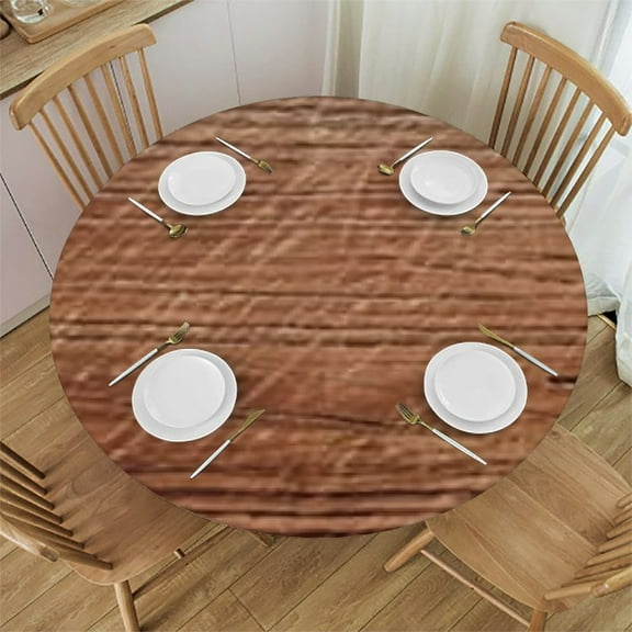 BANET Deluxe Elastic Edged Flannel Backed Fitted Table Cover - (Oak) Pattern - Round- Fits Round Tables 31"-35