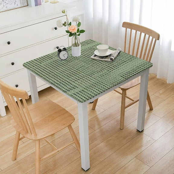 BANET Deluxe Elastic Edged Flannel Backed Vinyl Fitted Table Cover - Basketweave (Beige) Pattern - Fits Square Tables white