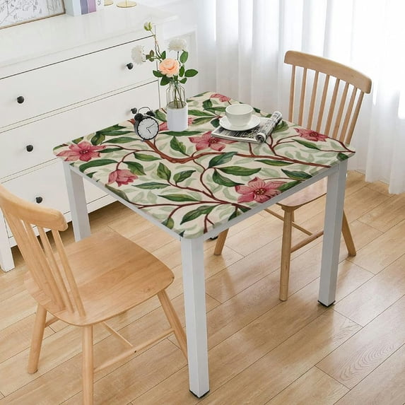 BANET Designer Beige Tablecloth for Square Tables, Wrinkle Free Floral Pattern Tablecloths,Decorative Table Cover Cloth for Kitchen Dining Room white