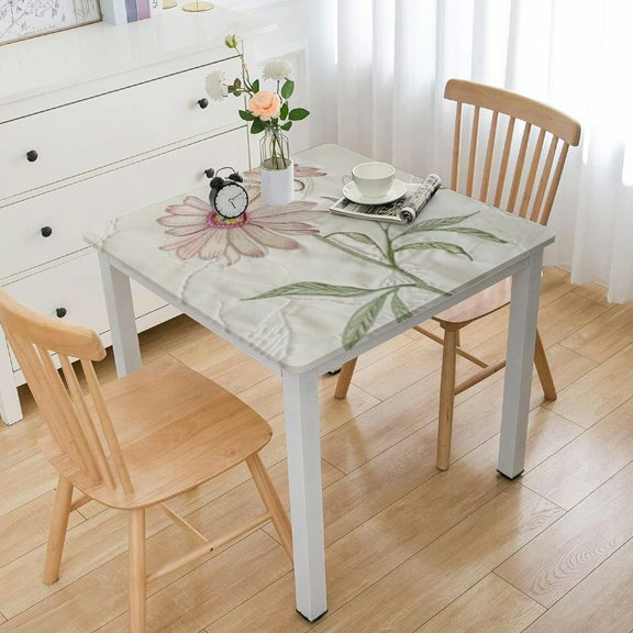 BANET Designer Tablecloth for Square Tables, Wrinkle Free Floral Pattern Tablecloths,Decorative Table Cover Cloth for Kitchen Dining Room,Diameter white