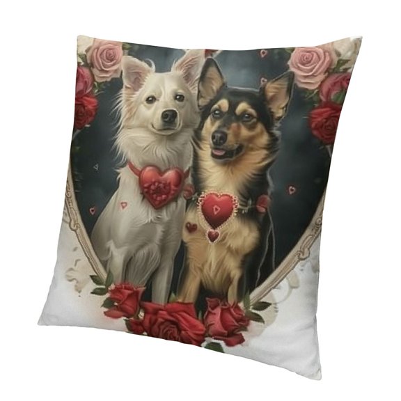 BANET Dog Pillow Covers - Dogs with Heart Shape Pillow Cases Romantic Love Pillowcases Valentines Cushion Case White