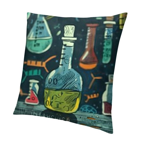 BANET Doule-Sided Printed Funny Science Throw Pillow Covers, Square Cartoon Truck Couch Cushion Cover Hidden Zipper Pillowcase Farmhouse Bed Decor  12x12in