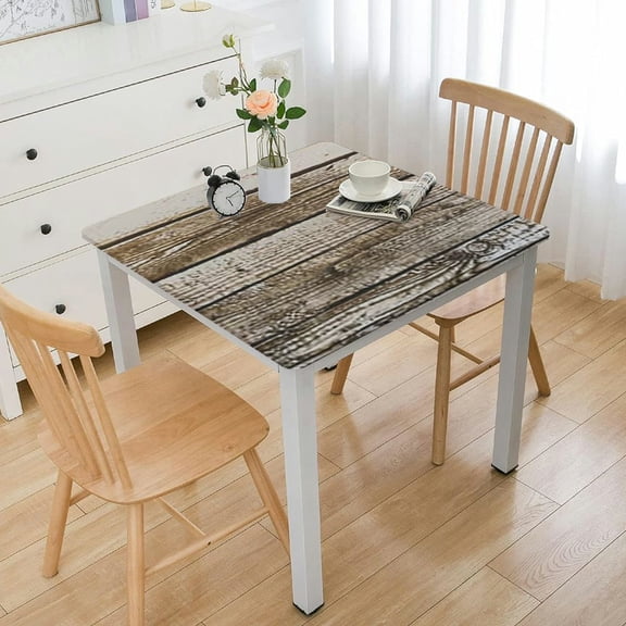 BANET Efavormart Charcoal Gray Rustic Wooden Print Square Vinyl Tablecloth, Waterproof Square Tablecloth white