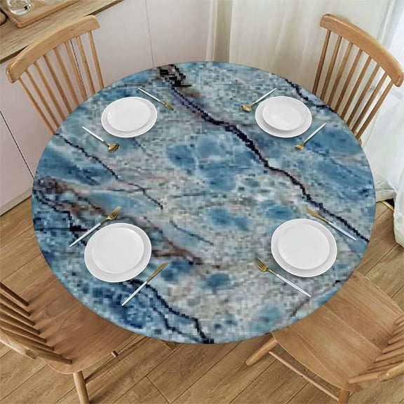 BANET Elastic Edge Fitted Tablecloth Design Abstract Marble Stone Pattern Table Cover for Round Table 31"-35