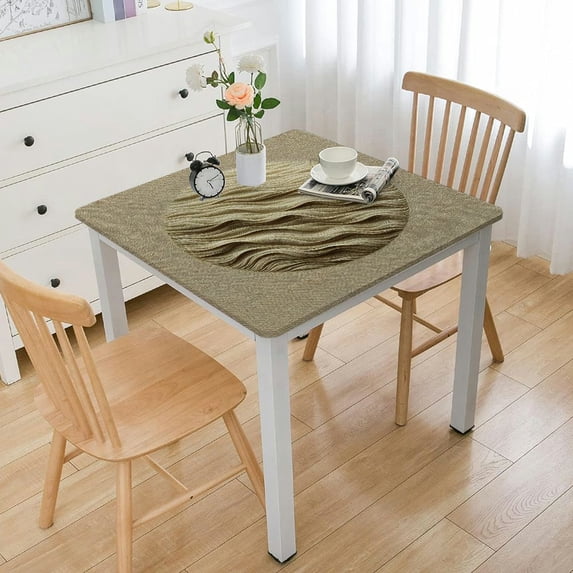 BANET Elastic Edged Flannel Backed Vinyl Fitted Table Cover - (Beige) Pattern - White