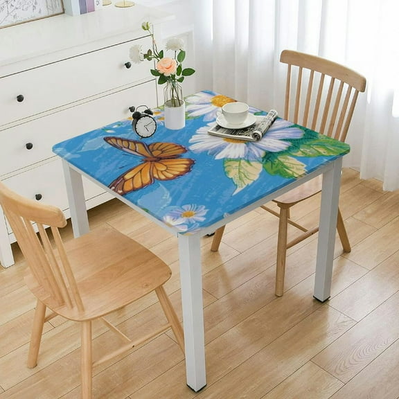 BANET Elastic Edged Flannel Backed Vinyl Fitted Table Cover - Pattern - Fits Square Tables white