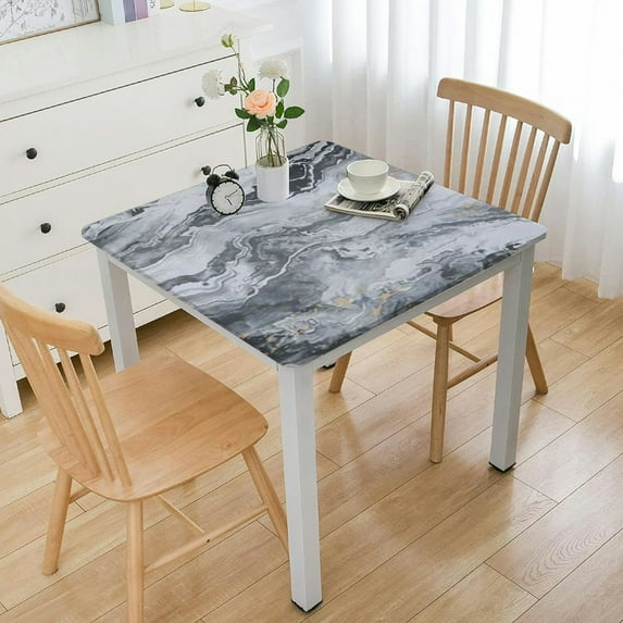 BANET Elastic Edged Polyester Fitted Table Cover, Surface Pattern with Details Natural Mineral Formation Print Fitted Square Tablecloth, Fit Square Table for Banquet white