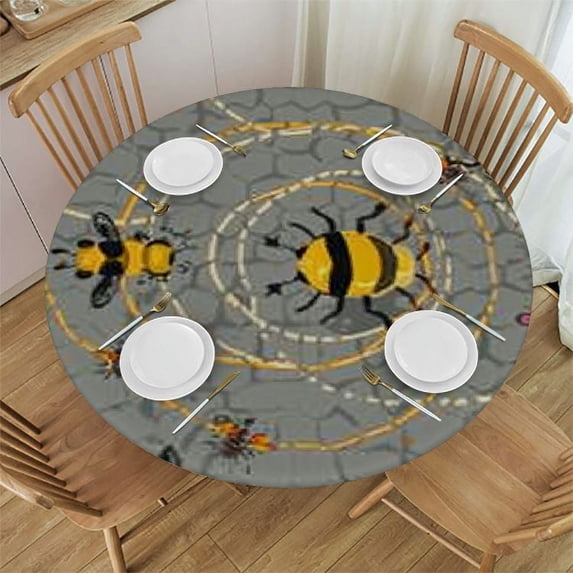 BANET Elastic Edged Round Bee Fitted Table Cloth Cover, Home Decorative Tablecloth for Indoor Outdoor Kitchen Party 31"-35