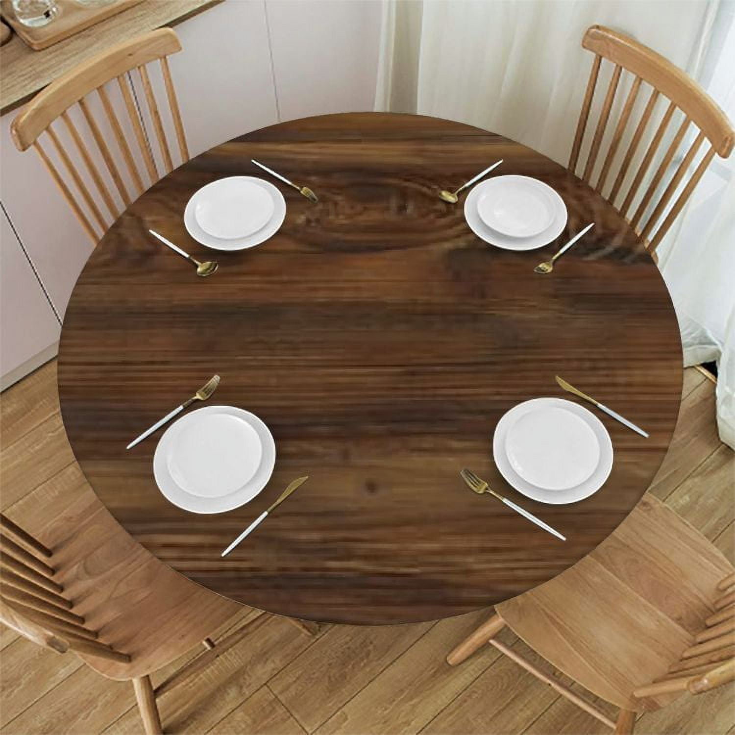 Elastic Edged Round Wood Fitted Table Cloth Cover, Home