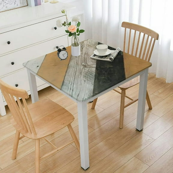 BANET Elastic Fitted Tablecloth, Rustic Wood Rectangle Table Cover for Table white