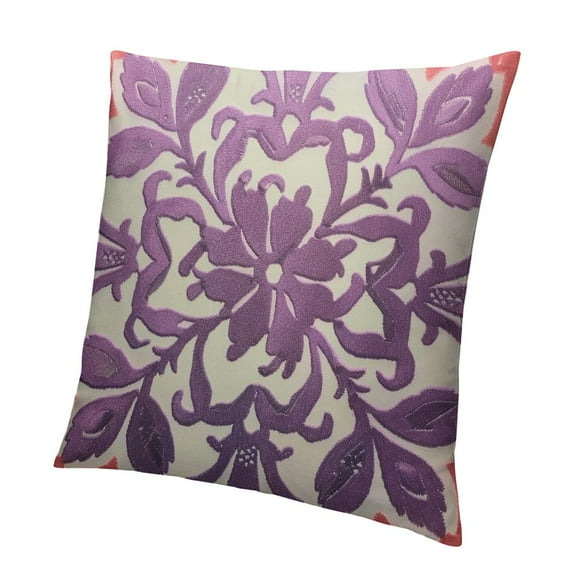 BANET Embroidered Decorative Throw Pillow Cover , Modern Thick Embroidery Pattern Durable Cotton Canvas Soft Cushion Case for Sofa Couch Bed Living Room (Lilac Lavender) 12x12in