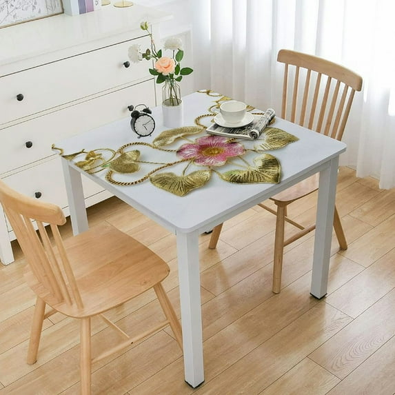 BANET Embroidered Square Fabric Table Cloth Beige Table Cover for Wedding Dinning Party white