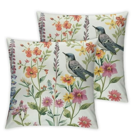 BANET Embroidered Throw Pillow Covers Pack of 2 Vintage Birds with Flowers Farmhouse Pillow Cushion Cases Decorative Pillowcases Home Decor Square Floral Pillow Case 12x12in