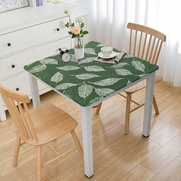 BANET Encasa Homes Cotton Printed Tablecloth of Square Dining Table. Machine Washable, Durable - Big Leaves Green white
