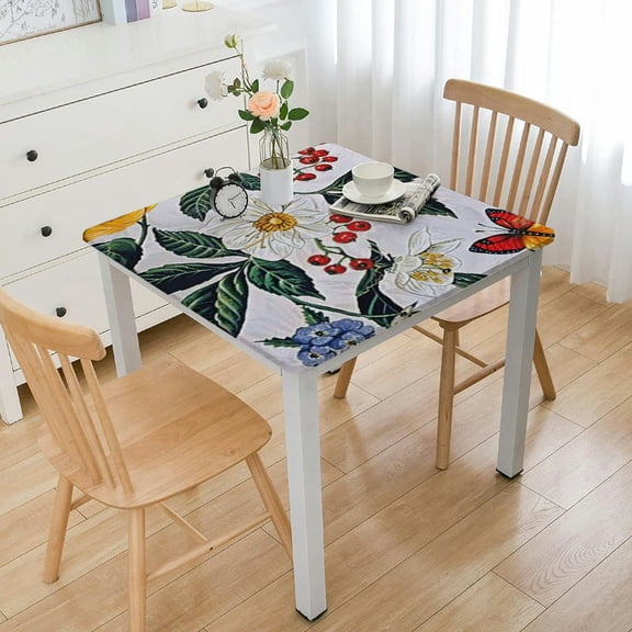 BANET English Berry Garden Heavy Vinyl Flannel Backed Tablecloth, Strawberry Garden Floral Indoor/Outdoor Wipe Clean Picnic, Kitchen, Dining Room Tablecloth white