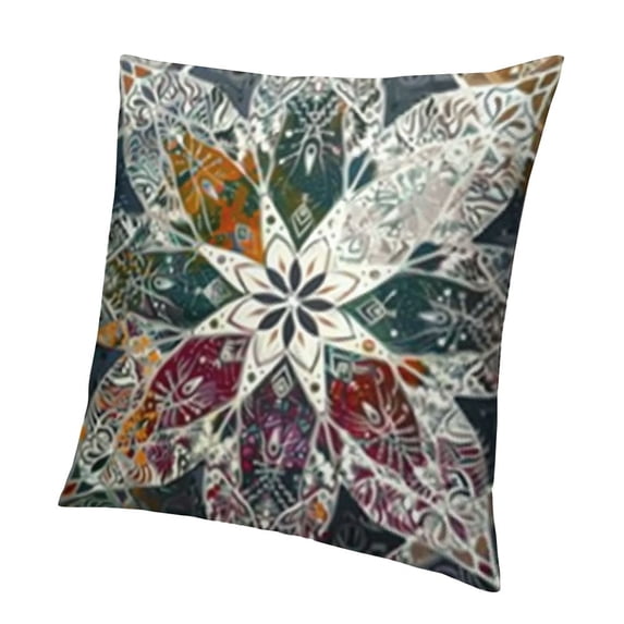 BANET Ethnic Decorative Throw Pillow Case, Vintage Style Oriental Composition with Mandala Flowers and Peacock Feathers, Couch Bedroom Living Room Cushion Cover 18x18in