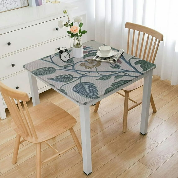 BANET Fabric Tablecloth Rectangle, Linen Rectangular Tablecloths for Rectangle Tables, Washable Green Leaves Table Cover for Kitchen Dinning Tabletop Party white