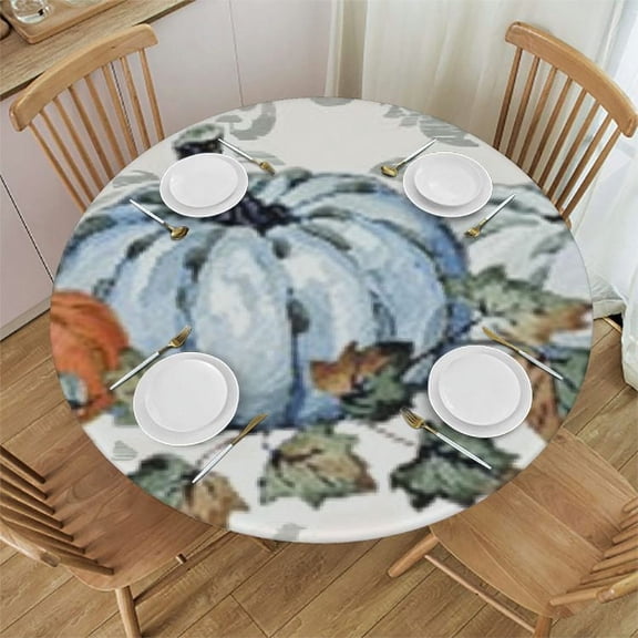 BANET Fall Blue Pumpkin Round Tablecloth Fall Farmhouse Autumn Cloth Thanksgiving Fabric Tablecloth Elegant Table Cover Decorative for Indoor and Outdoor 38"-42