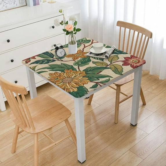 BANET Fall Floral Linen Tablecloth for Square Tables,French Rustic Table Cloth with Colorful Flowers Pattern,Farmhouse Decor for Kitchen Parties Thanksgiving Christmas New Year white