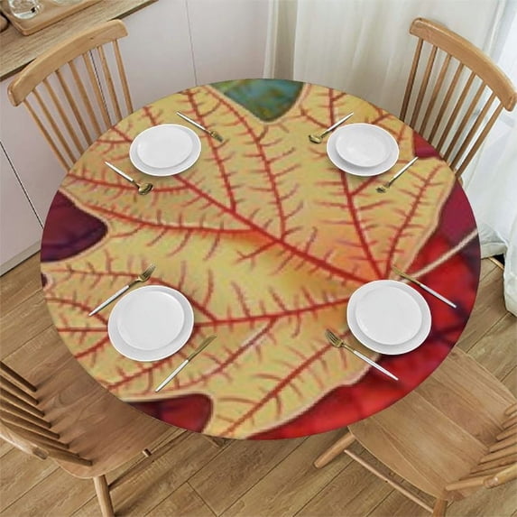 BANET Fall Leaf Round Tablecloth Autumn Harvest Maple Leaves Tablecloth Thanksgiving Table Cloth Farmhouse Rustic Polyester Table Cover for Dining Room Party Indoor Outdoor Decor 31"-35