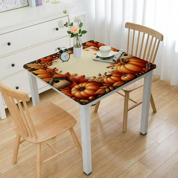 BANET Fall Pumpkin Square Table Cloth Fitted Tablecloth, Table Cover with Table Cloth,Thanksgiving Table Covers for Kitchen Indoor White